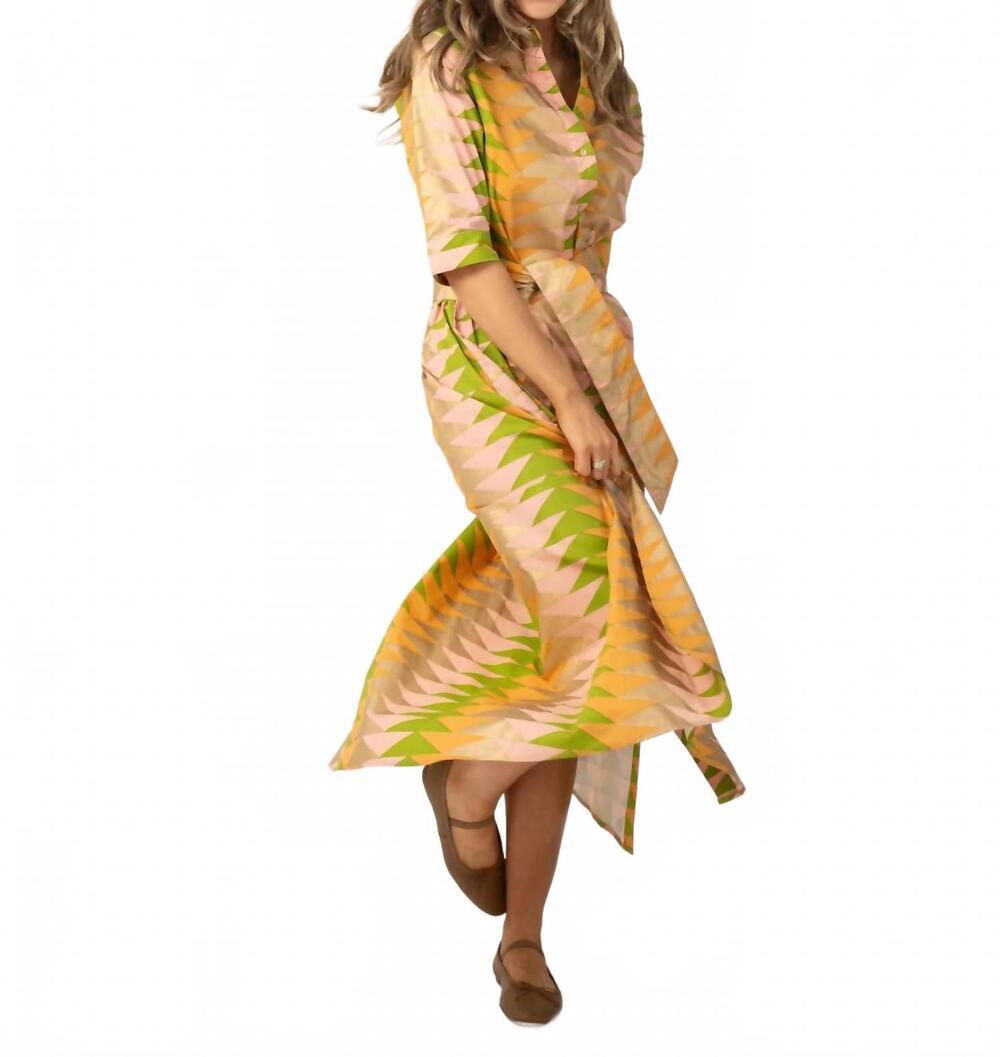 NEW BEAU & RO eloise maxi dress in yellow bagru triangle sunrise